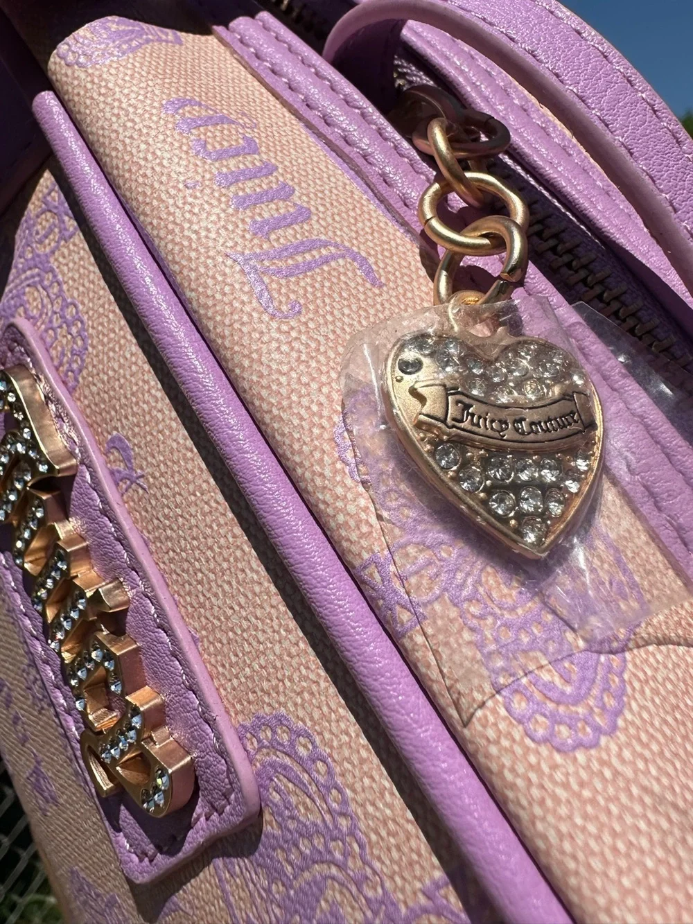 Juicy Couture Y2K Pink Lavender Monogram Bowler Satchel Crossbody Purse NWT